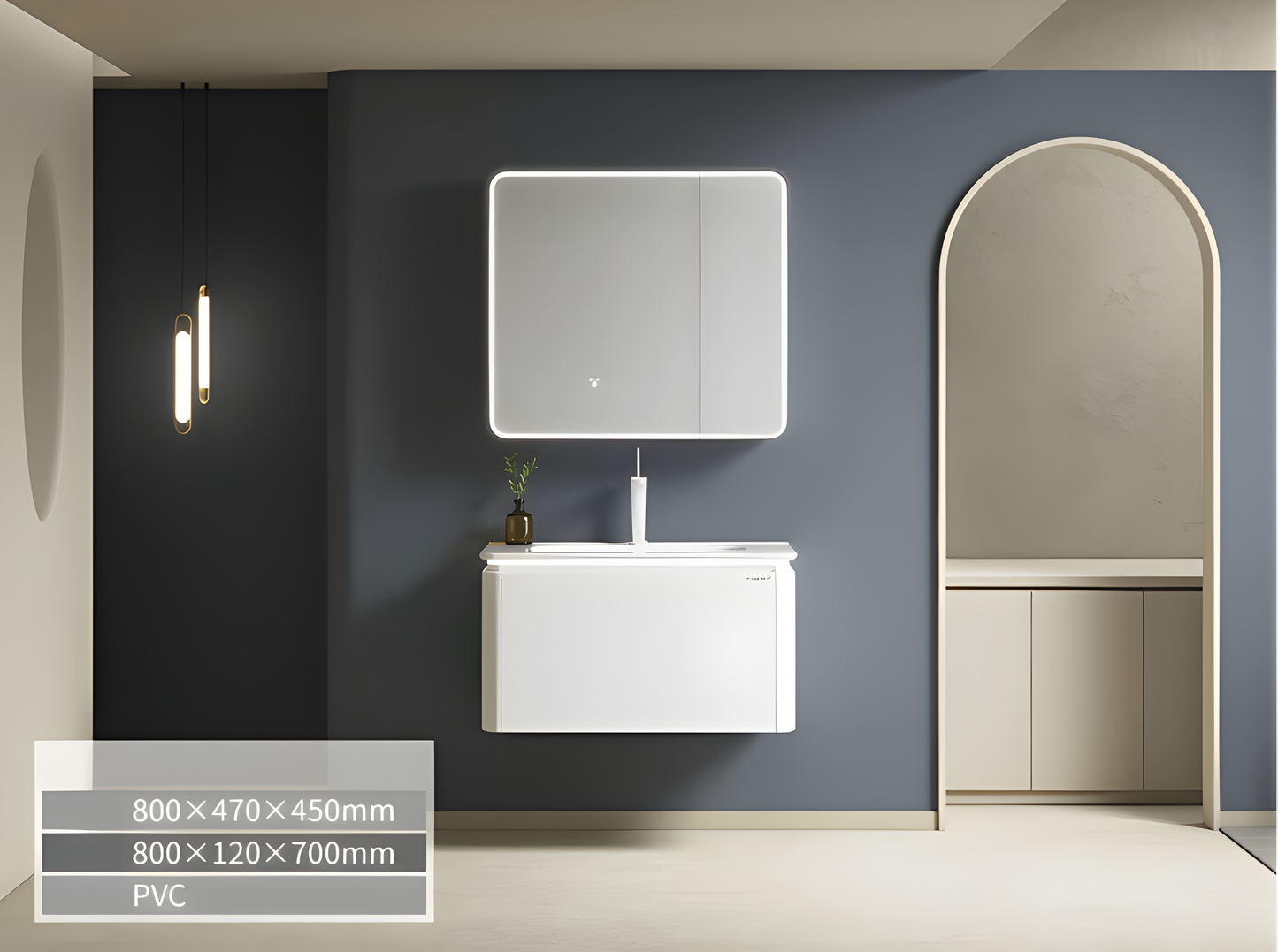 Waterproof PVC Bathroom Cabinet Vanity with Mirror Storage, Washbasin and Tap