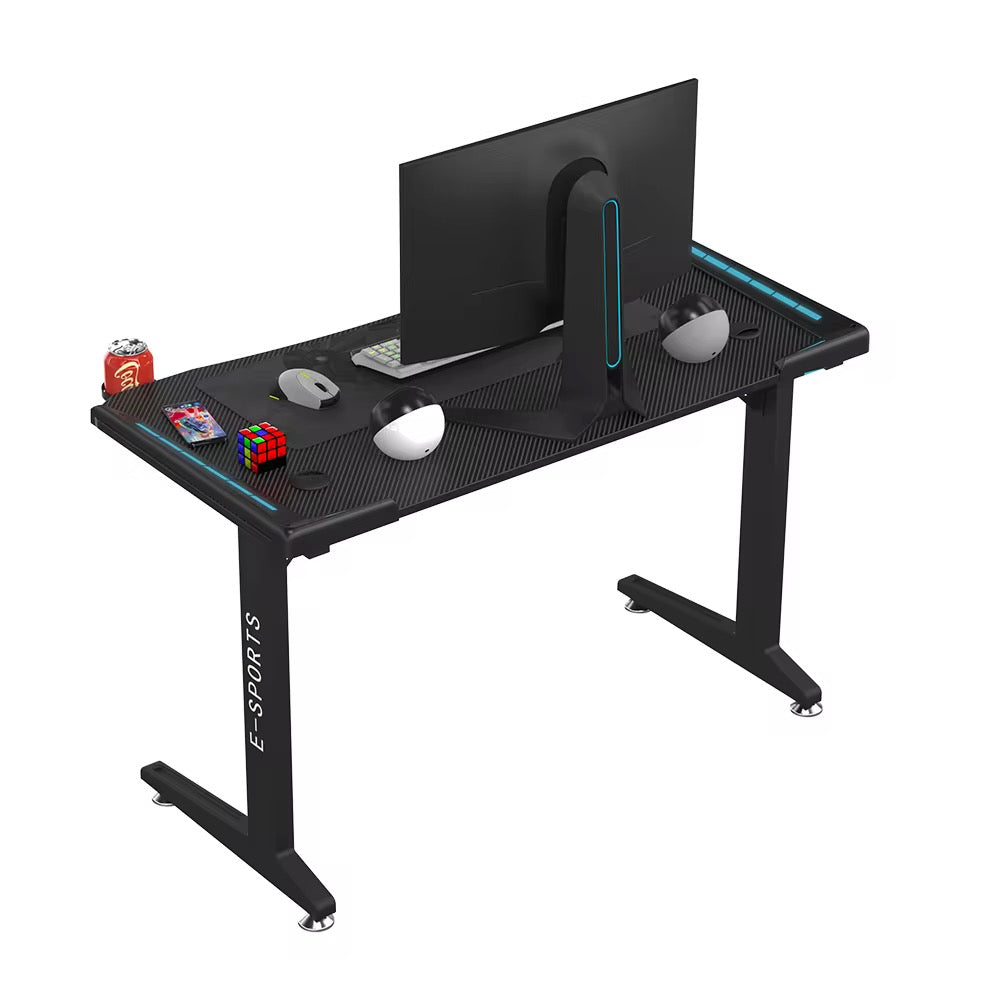 Black Carbon Fiber Surface RGB LED Gaming Desk