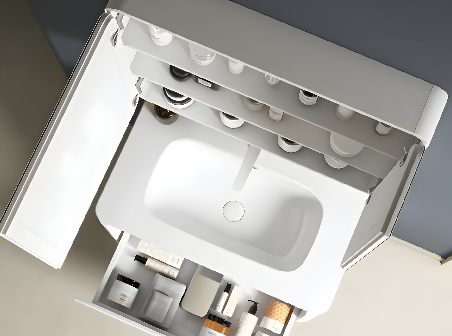 Waterproof PVC Bathroom Cabinet Vanity with Mirror Storage, Washbasin and Tap