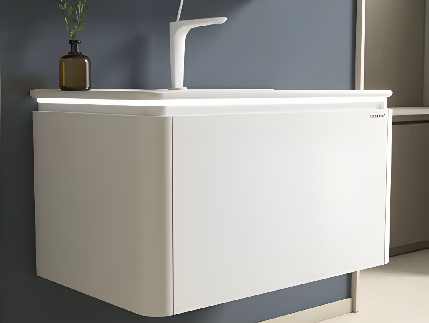 Waterproof PVC Bathroom Cabinet Vanity with Mirror Storage, Washbasin and Tap