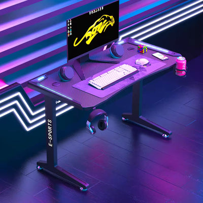 Black Carbon Fiber Surface RGB LED Gaming Desk