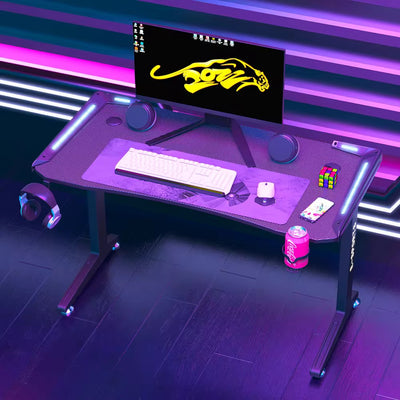 Black Carbon Fiber Surface RGB LED Gaming Desk