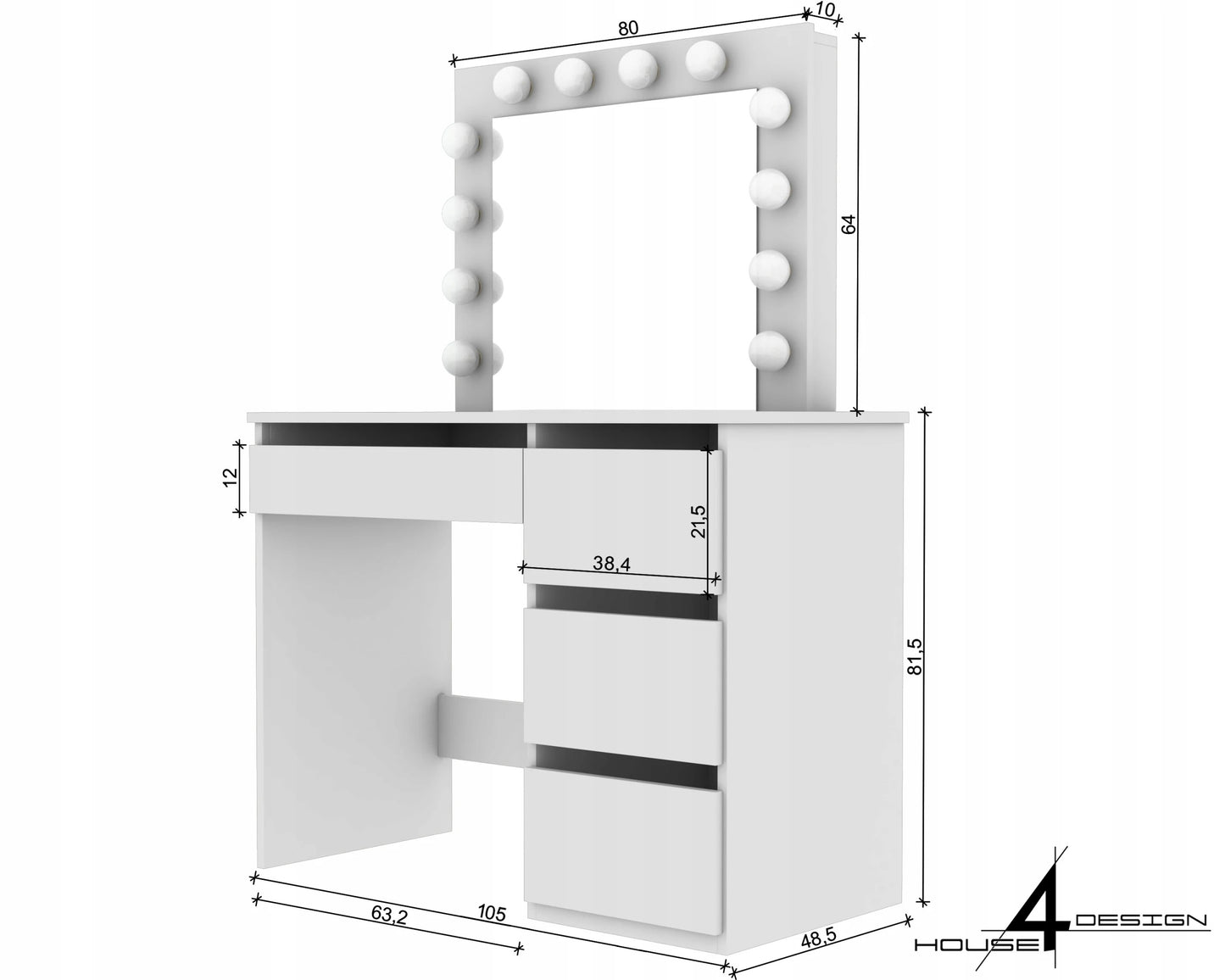 Hollywood Vanity Makeup Dresser Table in LED Bulbs 3 color changing function