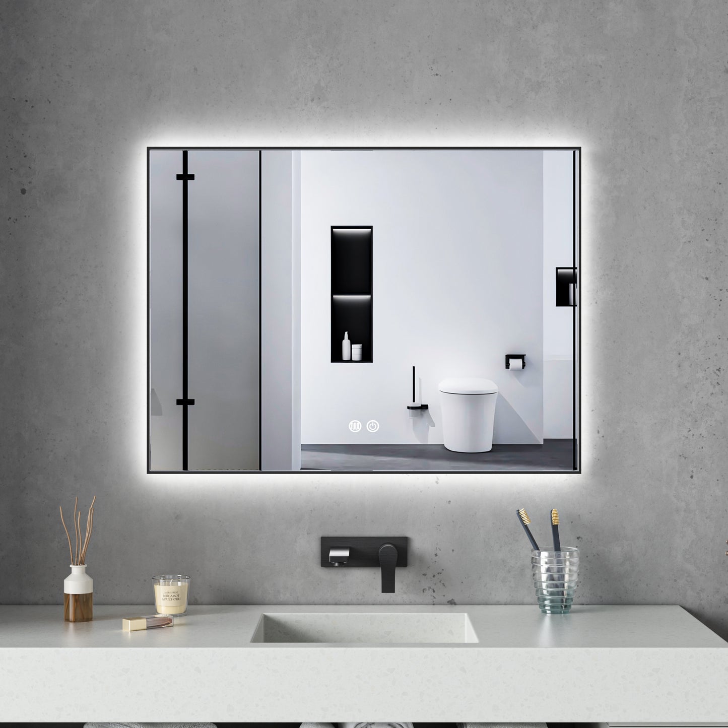 TRENTO Mirror Black Aliminium Frame with LED Backlight