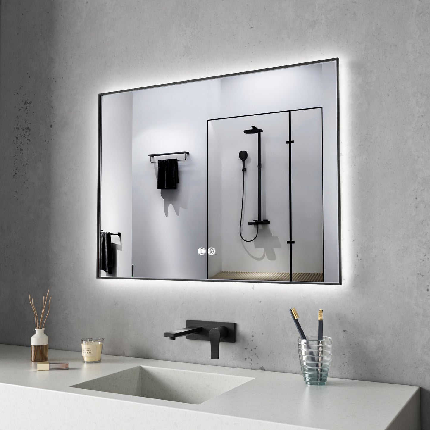 TRENTO Mirror Black Aliminium Frame with LED Backlight