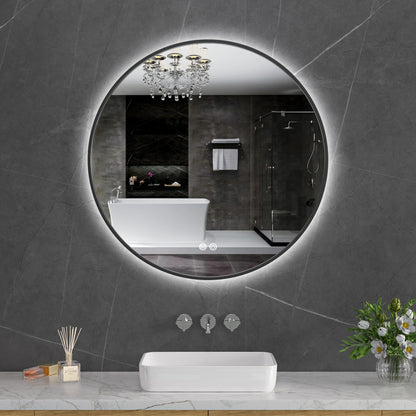 GENOA Round Mirror With LED Back Light & Black Aliminium Slim Frame