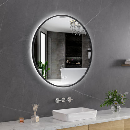 GENOA Round Mirror With LED Back Light & Black Aliminium Slim Frame