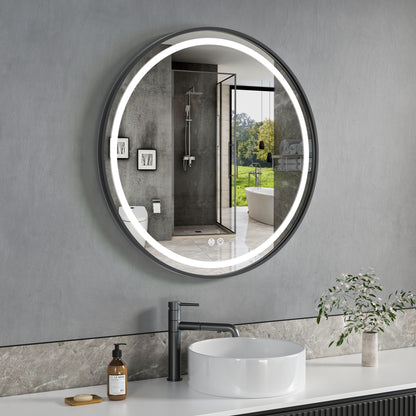 FLORENCE Round LED Mirror with Black Aliminium Slim Frame